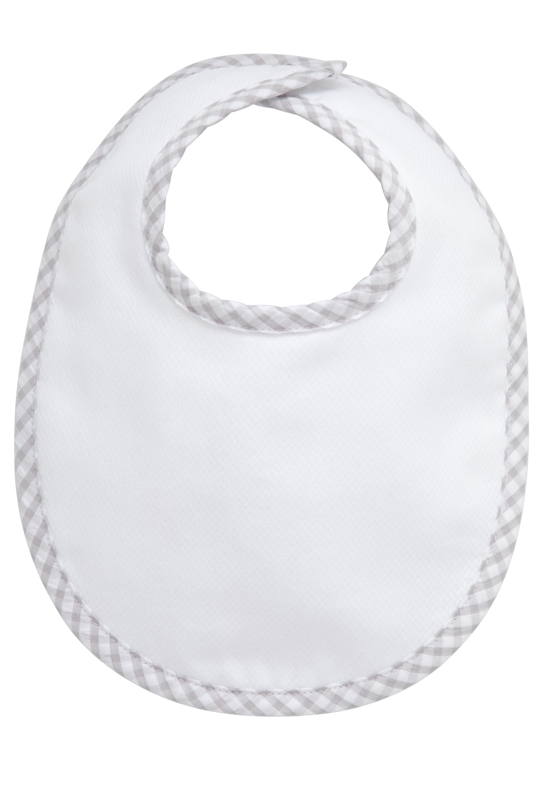 Cotton pique and terry bib with gray gingham check trim, 3 Marthas