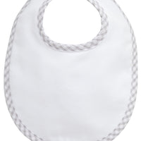 Cotton pique and terry bib with gray gingham check trim, 3 Marthas