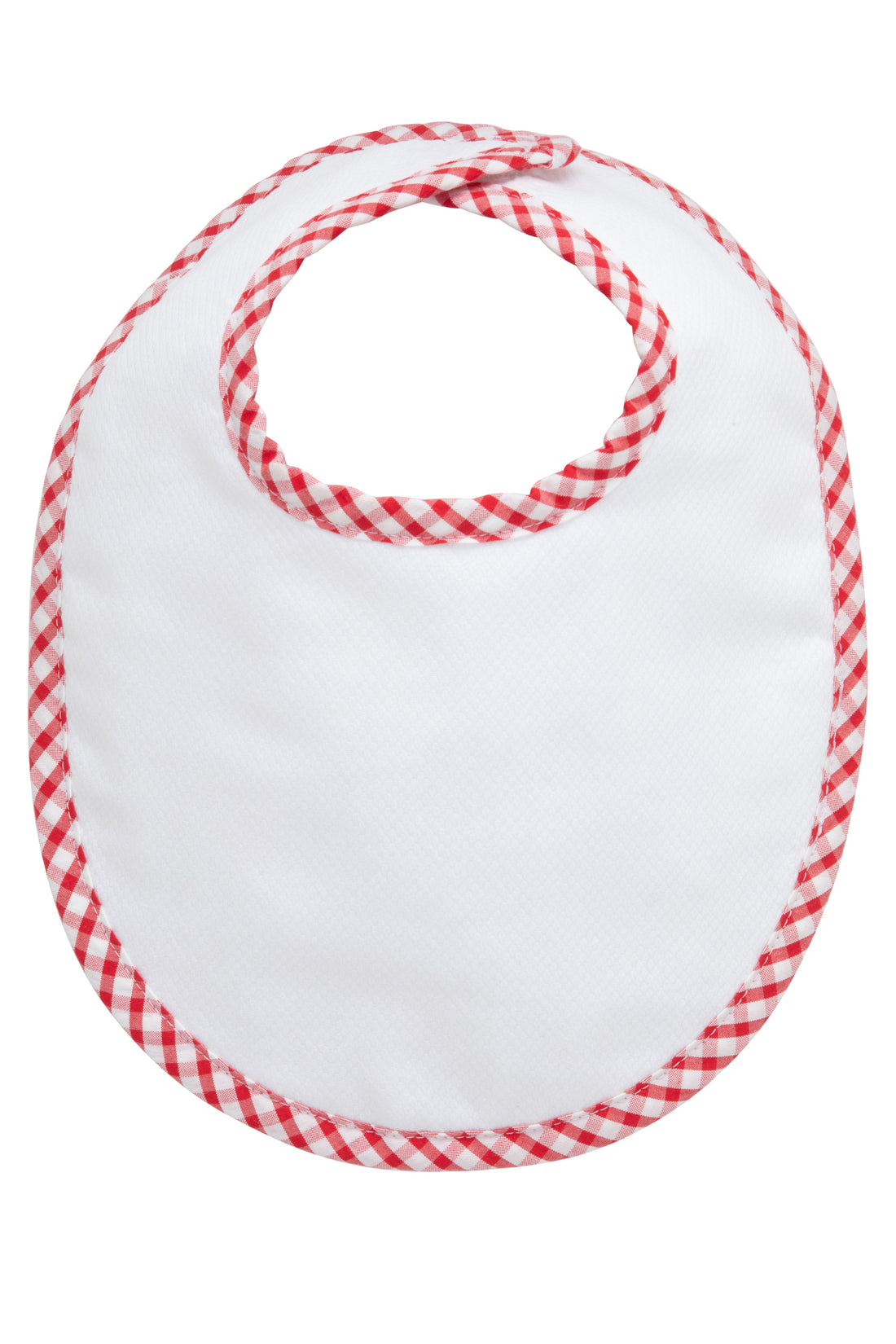 Cotton pique and terry bib with red gingham check trim, 3 Marthas