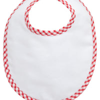 Cotton pique and terry bib with red gingham check trim, 3 Marthas