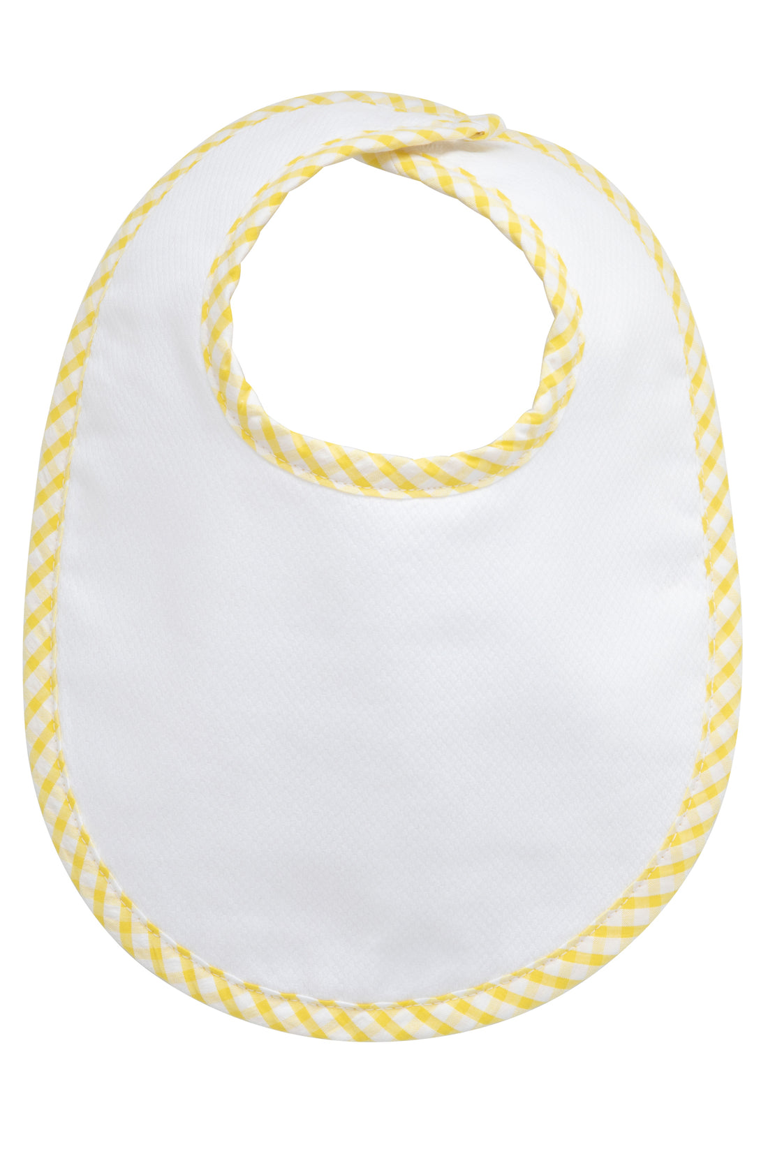 Cotton pique and terry bib with yellow gingham check trim, 3 Marthas