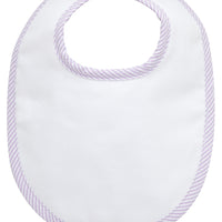 Cotton pique and terry bib with lilac seersucker stripe trim, 3 Marthas