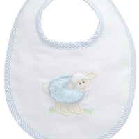 Cotton pique and terry bib with blue fleece lamb applique, 3 Marthas
