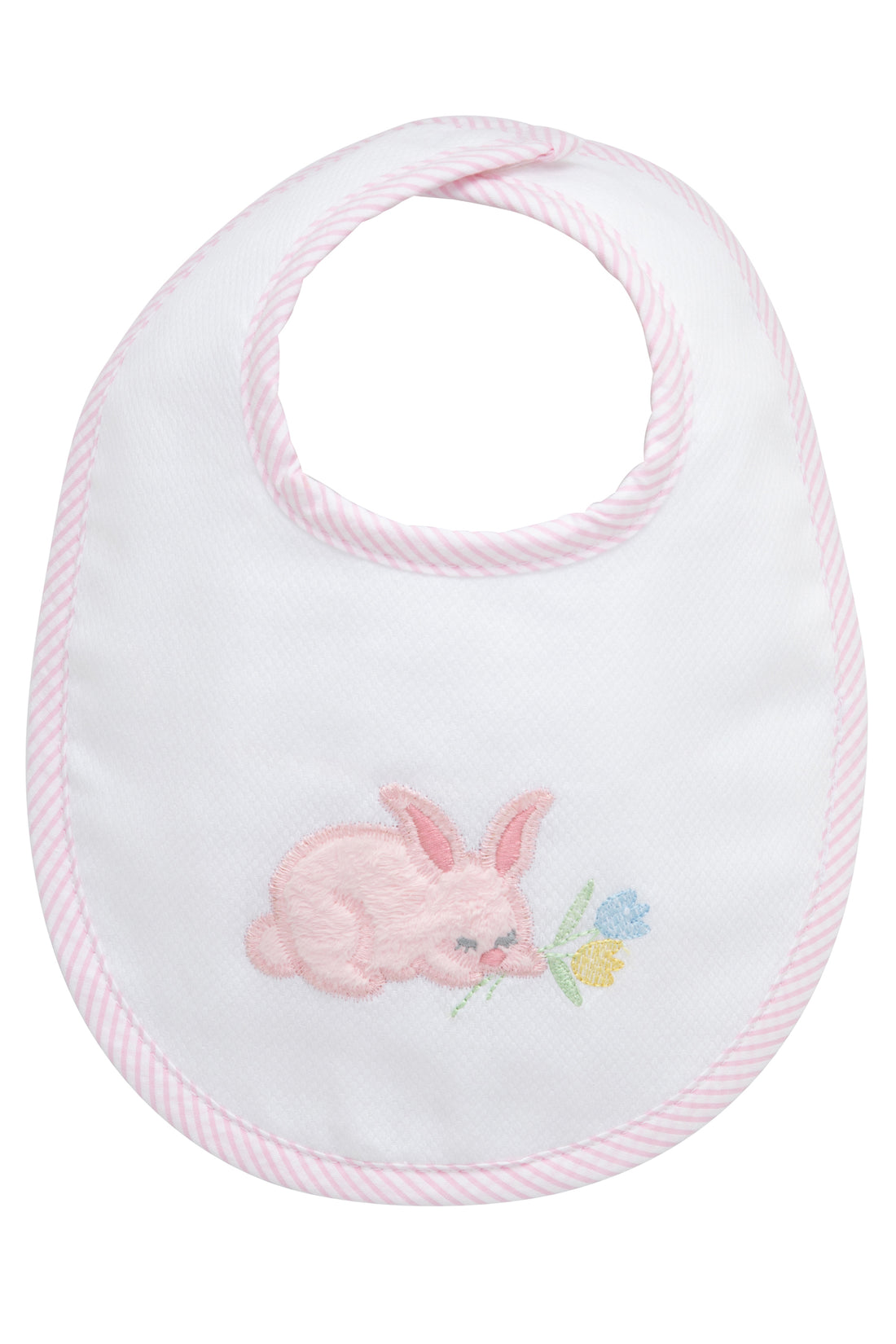 Cotton pique and terry bib with pink fleece bunny applique, 3 Marthas