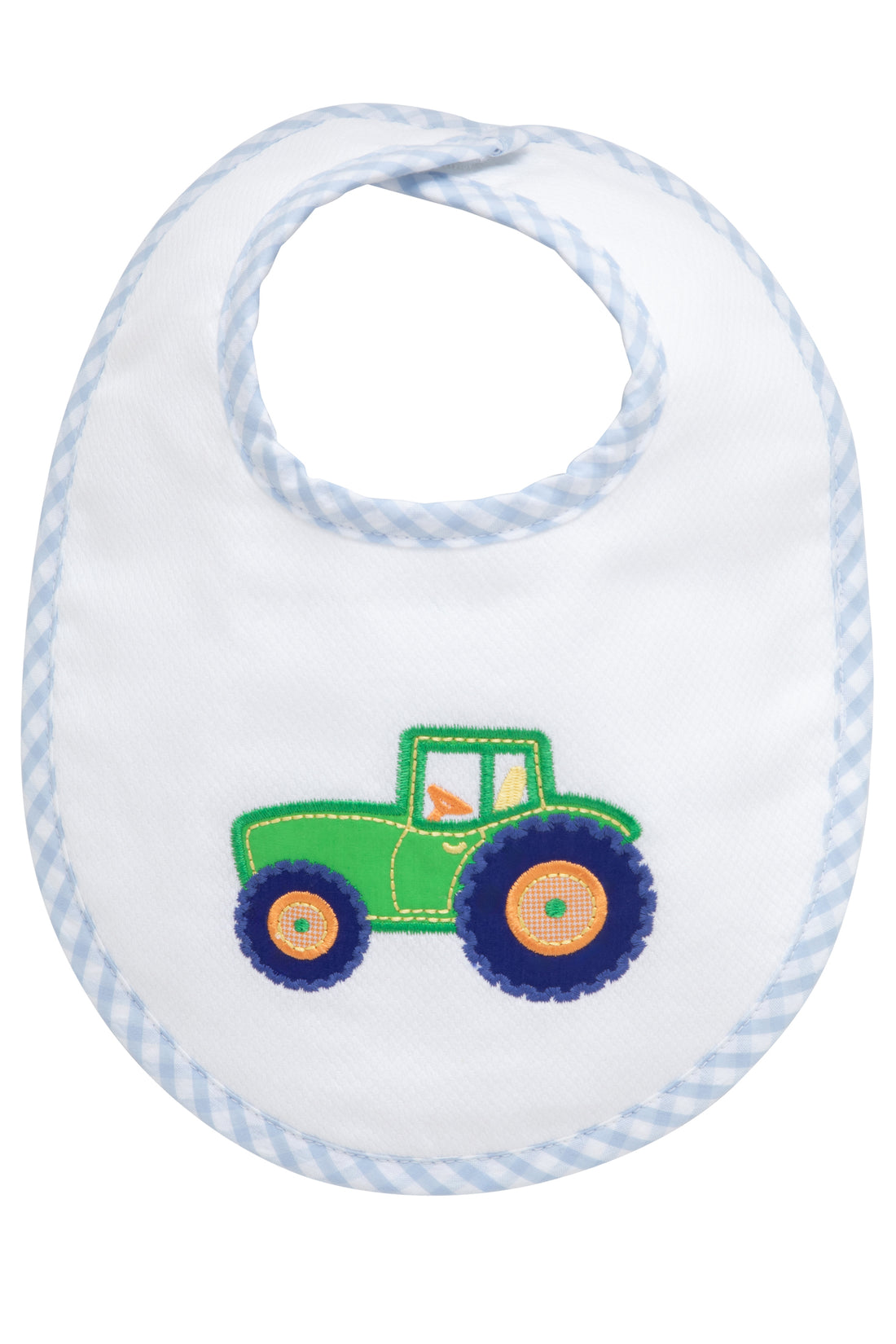 Cotton pique and terry bib with green tractor applique, 3 Marthas