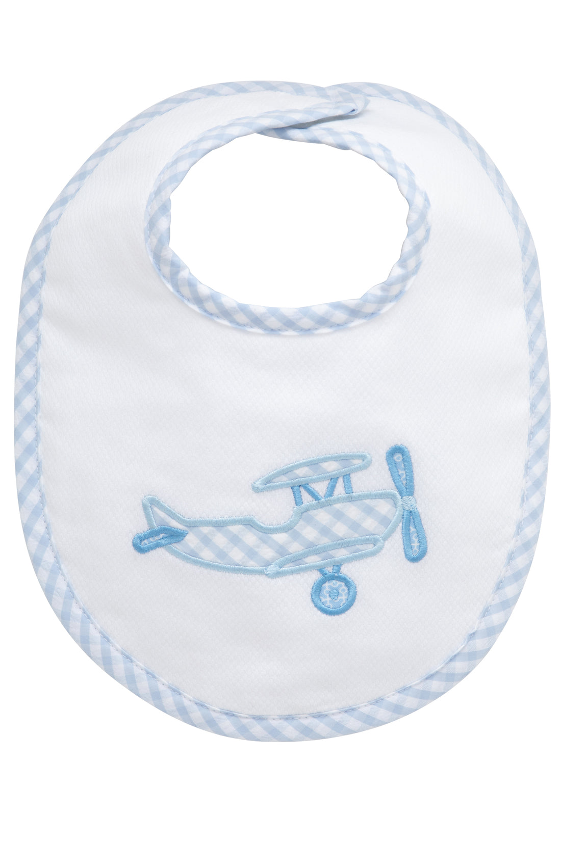 Cotton pique and terry bib with blue gingham airplane applique, 3 Marthas