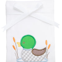 Cotton burp cloth for baby with green, gray, and brown gingham check mallard duck applique, 3 Marthas