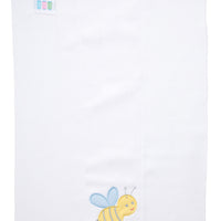 Cotton burp cloth for baby with yellow gingham bumble bee applique with blue wings, 3 Marthas