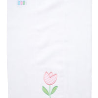 Cotton burp cloth for baby girl with pink and green gingham check tulip applique, 3 Marthas