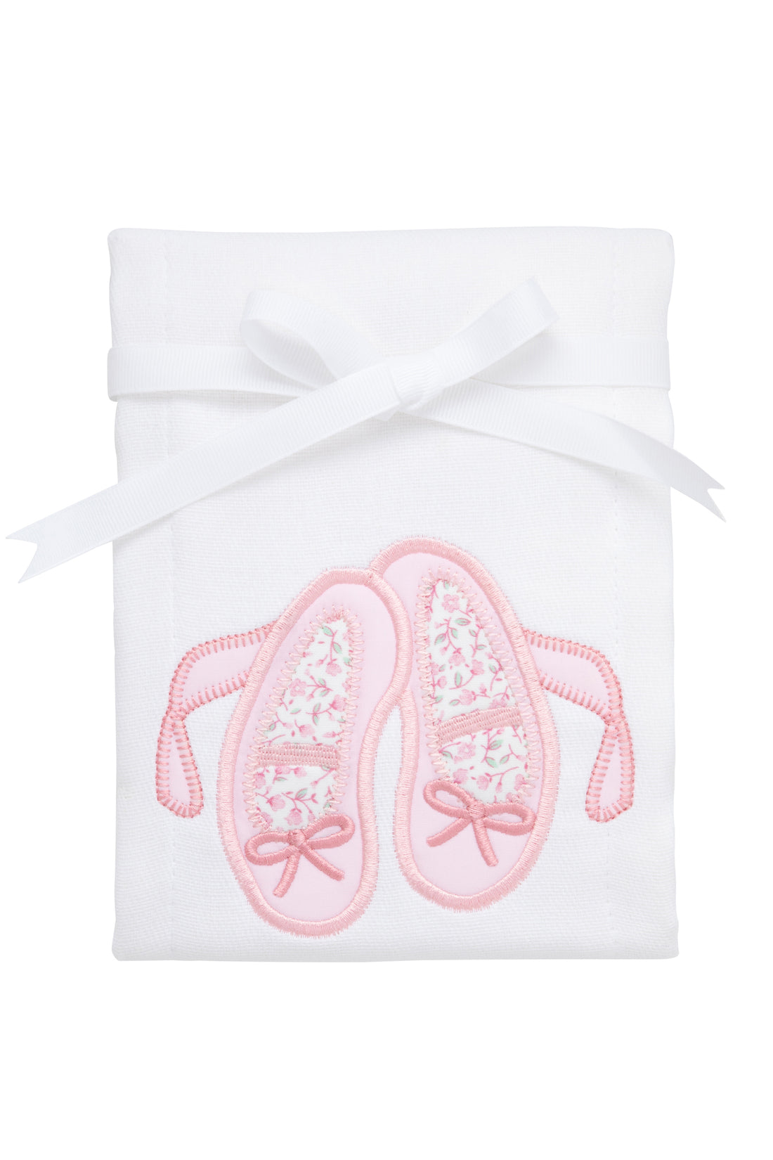 Cotton burp cloth for baby with pink bow and floral ballet slippers applique, 3 Marthas