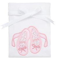 Cotton burp cloth for baby with pink bow and floral ballet slippers applique, 3 Marthas