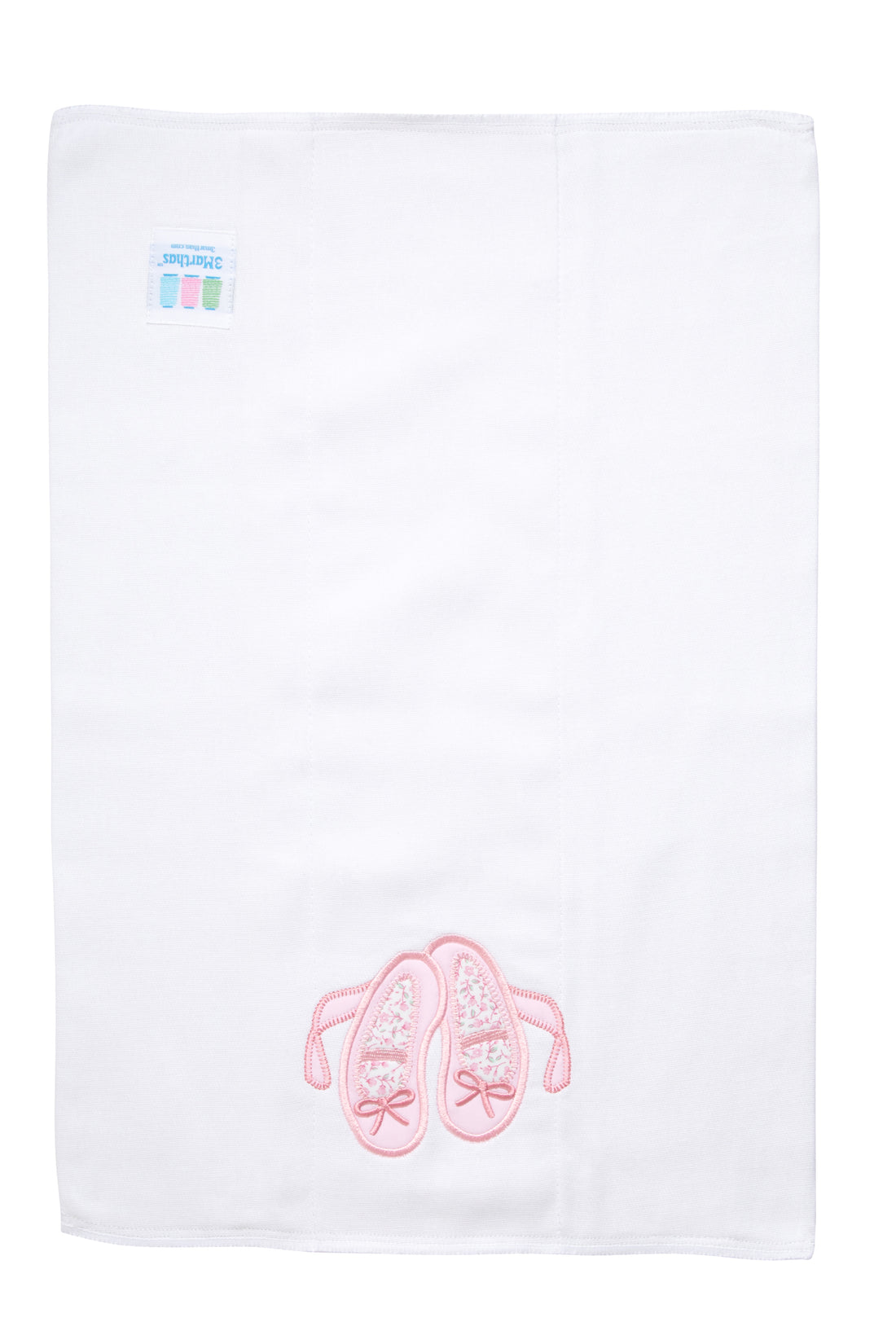 Cotton burp cloth for baby with pink bow and floral ballet slippers applique, 3 Marthas