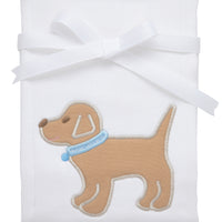 Cotton burp cloth for baby boy with puppy applique, 3 Marthas