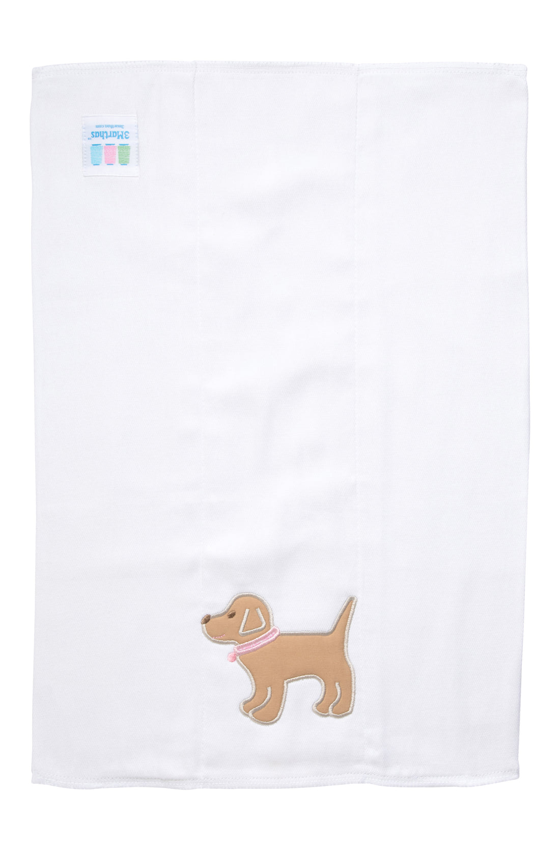 Cotton burp cloth for baby girl with puppy applique, 3 Marthas