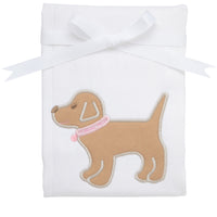 Cotton burp cloth for baby girl with puppy applique, 3 Marthas