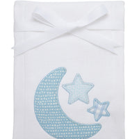 Cotton burp cloth for baby with blue crescent moon and stars applique, 3 Marthas