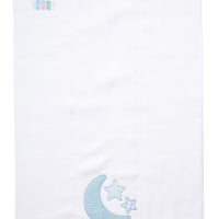 Cotton burp cloth for baby with blue crescent moon and stars applique, 3 Marthas