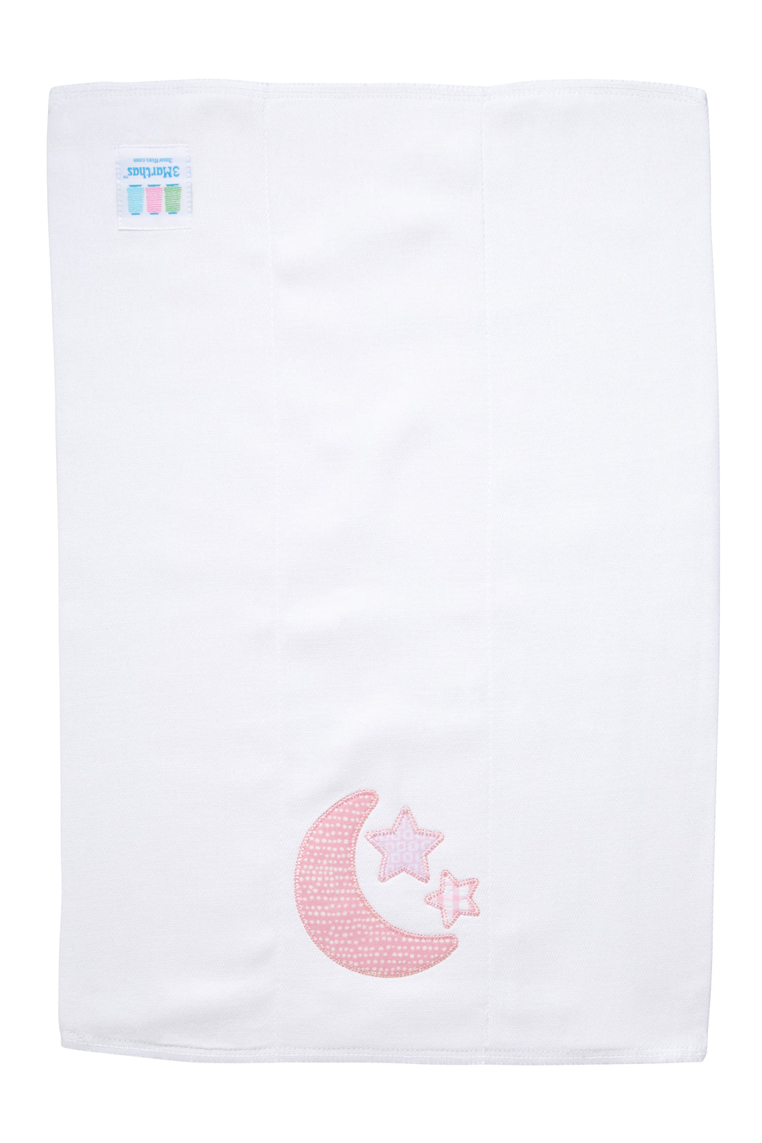 Cotton burp cloth for baby with pink crescent moon and stars applique, 3 Marthas