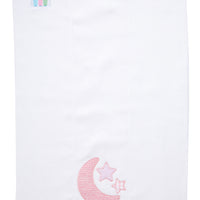 Cotton burp cloth for baby with pink crescent moon and stars applique, 3 Marthas