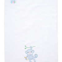 Cotton burp cloth for baby with blue seersucker stripe and gingham check monkey applique, 3 Marthas