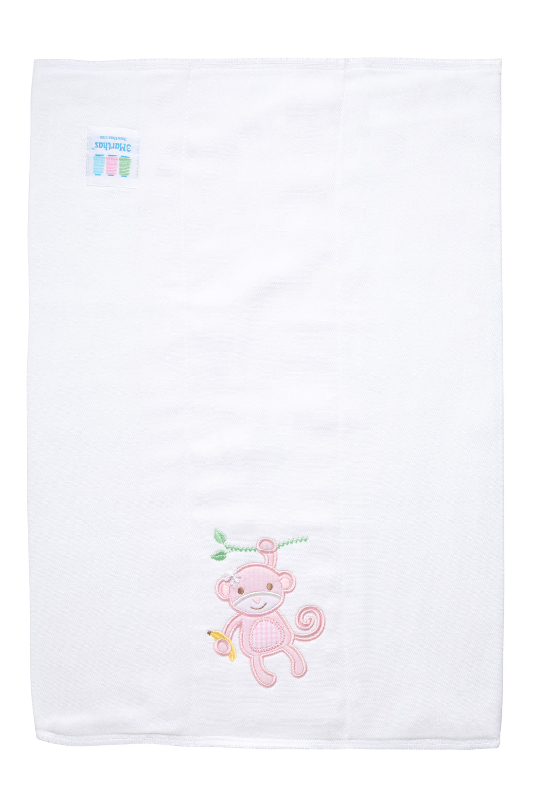 Cotton burp cloth for baby with pink seersucker stripe and gingham check monkey applique, 3 Marthas