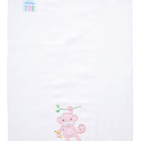 Cotton burp cloth for baby with pink seersucker stripe and gingham check monkey applique, 3 Marthas