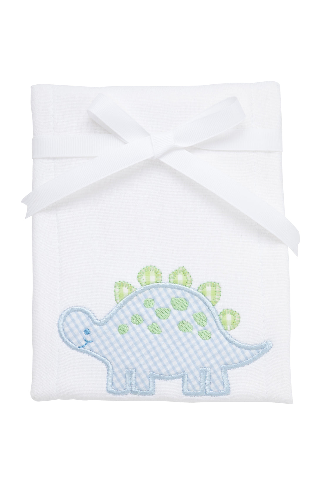 Cotton burp cloth for baby boy with blue and green gingham check dinosaur applique, 3 Marthas