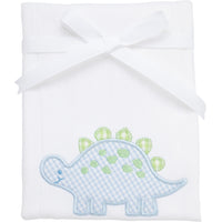 Cotton burp cloth for baby boy with blue and green gingham check dinosaur applique, 3 Marthas