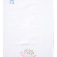 Cotton burp cloth for baby girl with pink and green gingham check dinosaur applique, 3 Marthas
