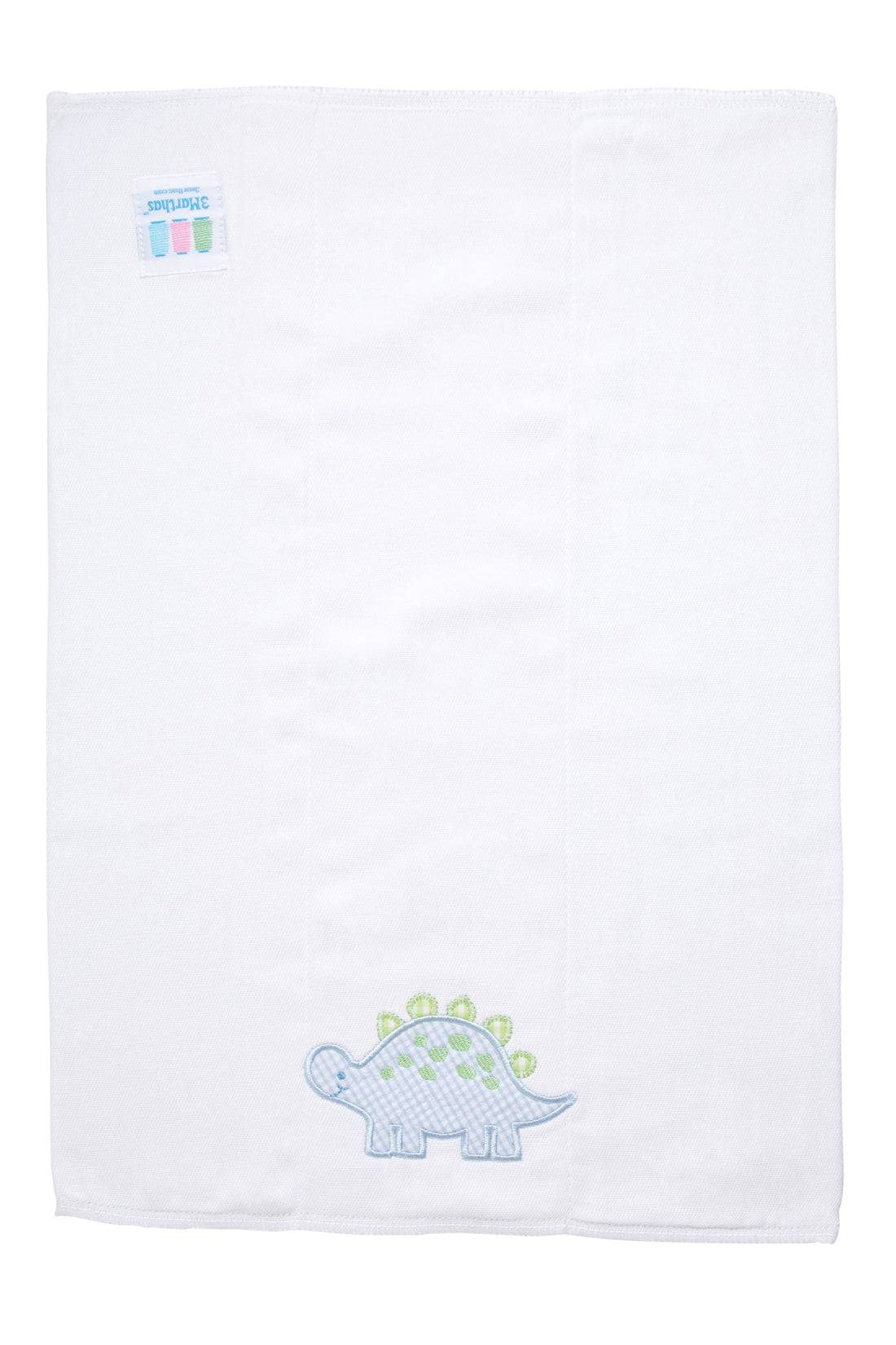 Cotton burp cloth for baby boy with blue and green gingham check dinosaur applique, 3 Marthas