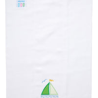 Cotton burp cloth for baby with blue and green sailboat applique, 3 Marthas