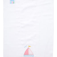 Cotton burp cloth for baby with pink and blue sailboat applique, 3 Marthas
