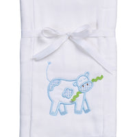 Cotton burp cloth for baby with blue cow applique, 3 Marthas