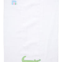 Cotton burp cloth for baby with green gingham check and blue dot alligator applique, 3 Marthas