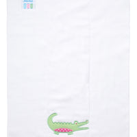 Cotton burp cloth for baby with green gingham check and pink dot alligator applique, 3 Marthas