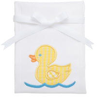 Cotton burp cloth for baby with yellow gingham check duck applique, 3 Marthas