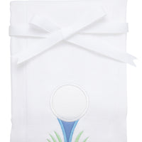 Cotton burp cloth for baby with golf ball on blue tee applique, 3 Marthas