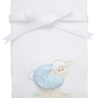 Cotton burp cloth for baby boy with blue fleece lamb applique, 3 Marthas