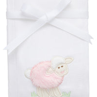 Cotton burp cloth for baby girl with pink fleece lamb applique, 3 Marthas