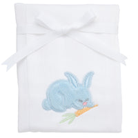 Cotton burp cloth for baby with blue fleece bunny applique with carrot, 3 Marthas