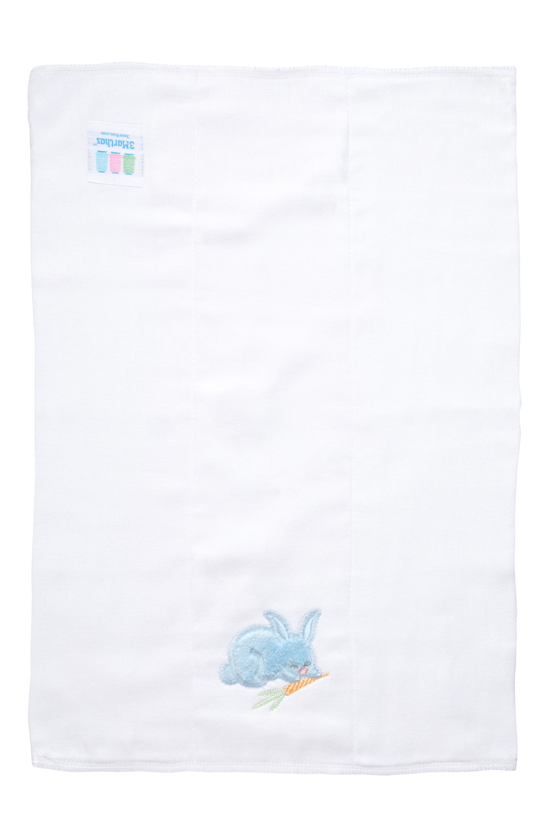 Cotton burp cloth for baby with blue fleece bunny applique with carrot, 3 Marthas
