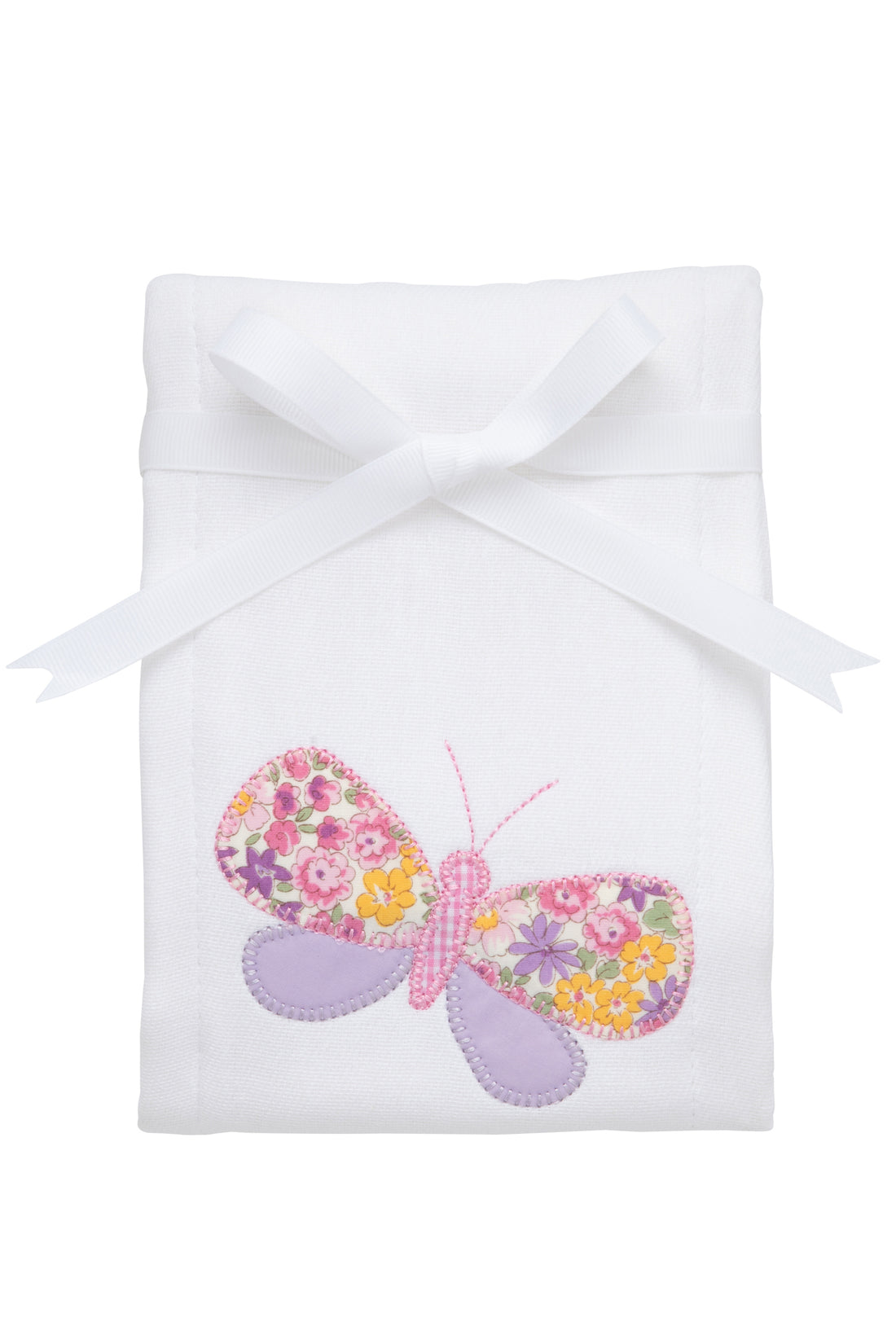 Cotton burp cloth for baby with pink and purple butterfly applique, 3 Marthas