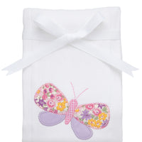 Cotton burp cloth for baby with pink and purple butterfly applique, 3 Marthas