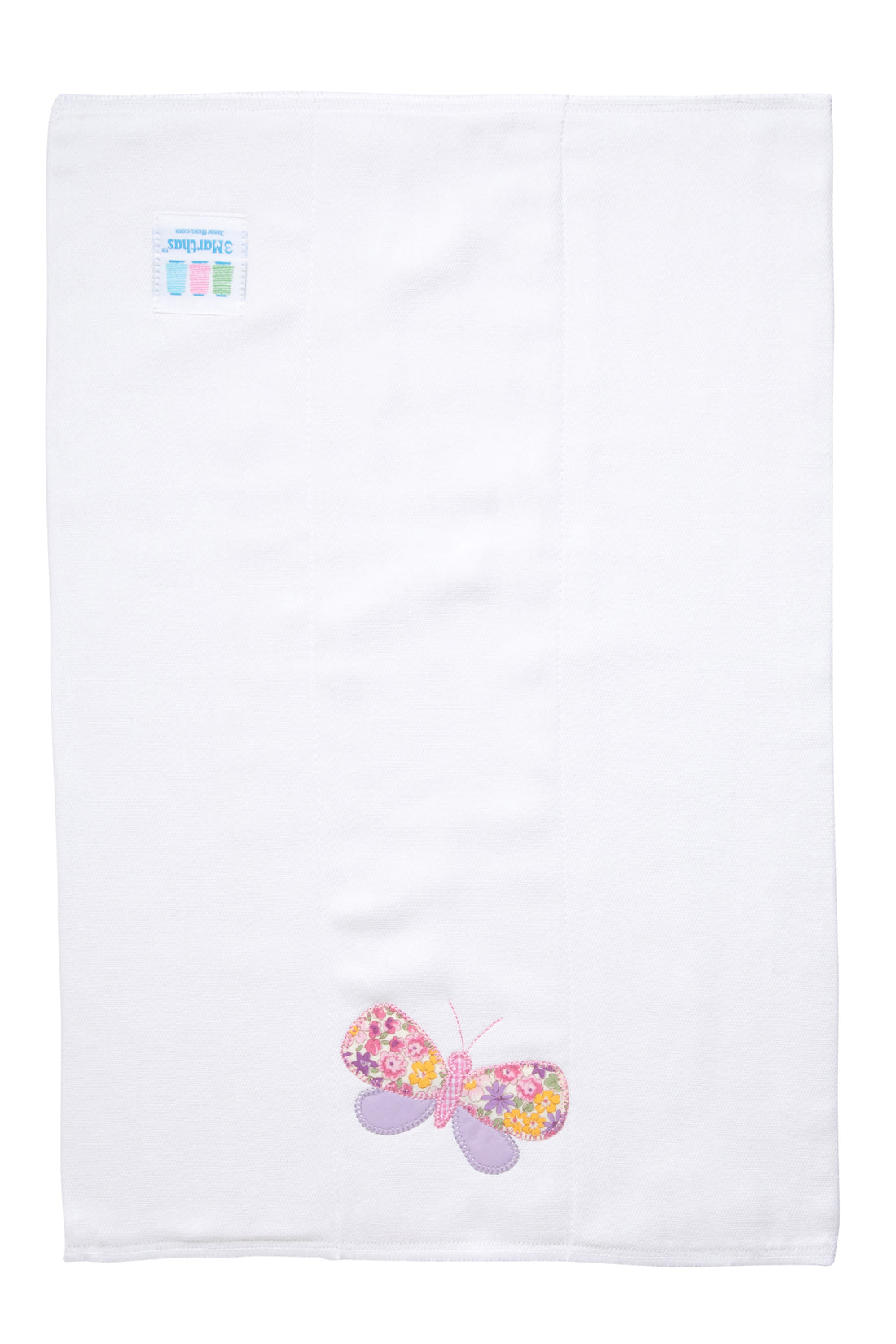Cotton burp cloth for baby with pink and purple butterfly applique, 3 Marthas