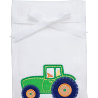 Cotton burp cloth for baby with green tractor applique, 3 Marthas
