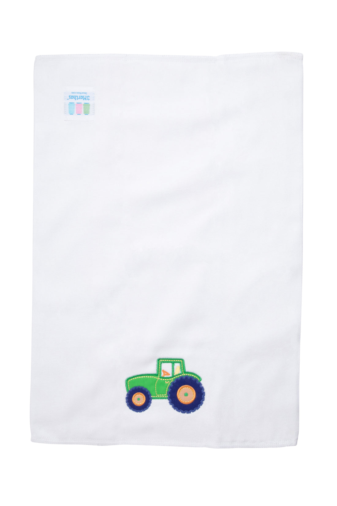 Cotton burp cloth for baby with green tractor applique, 3 Marthas