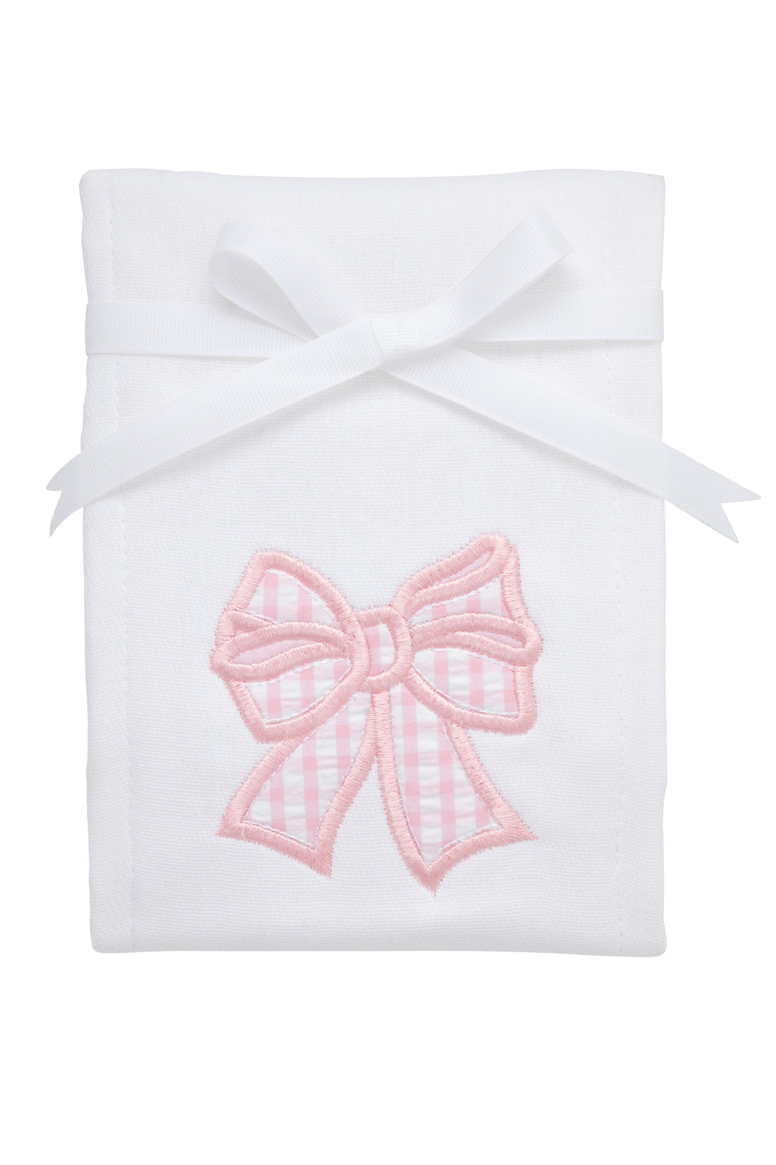 Cotton burp cloth for baby girl with pink gingham bow applique, 3 Marthas