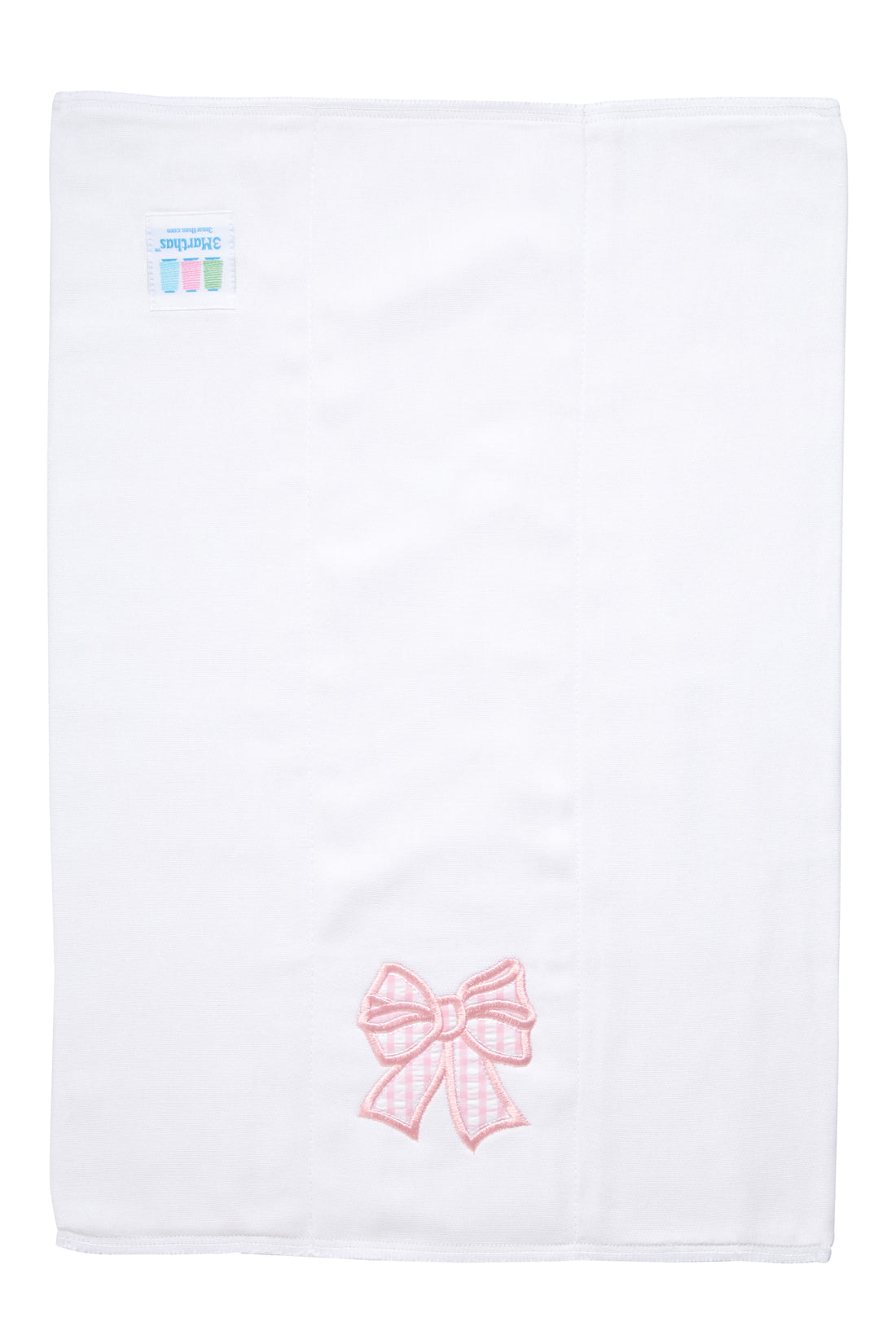 Cotton burp cloth for baby girl with pink gingham bow applique, 3 Marthas