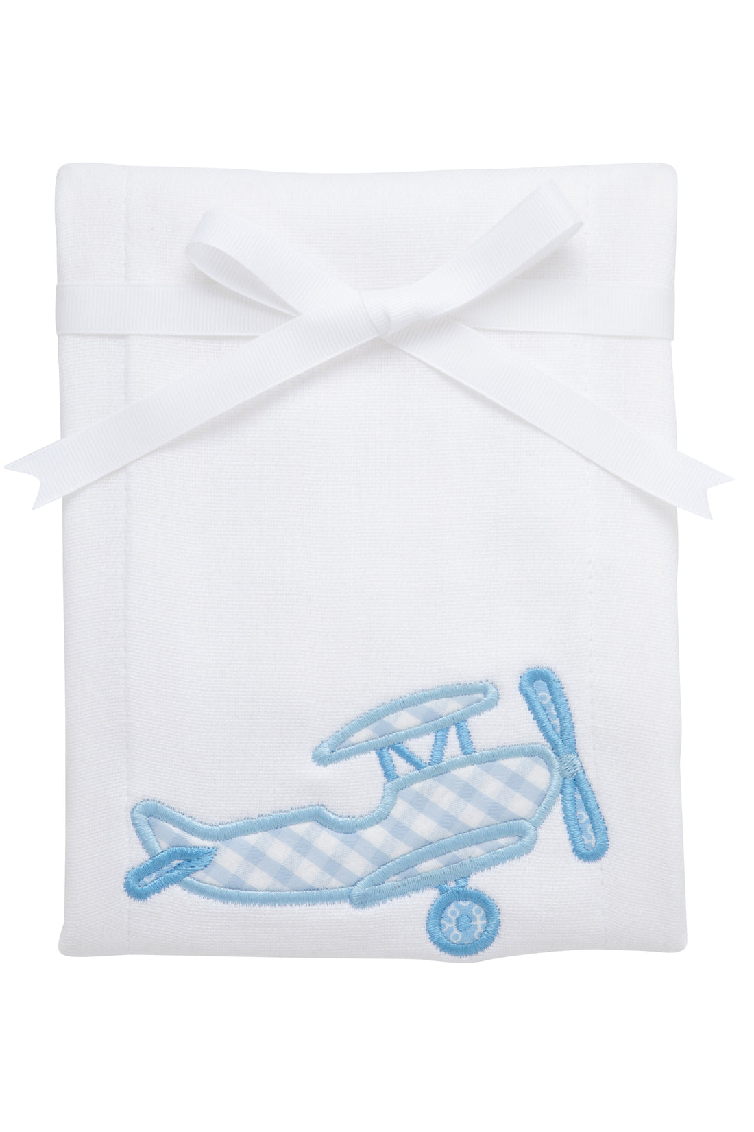 Cotton burp cloth for baby with blue gingham check airplane applique, 3 Marthas