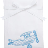 Cotton burp cloth for baby with blue gingham check airplane applique, 3 Marthas